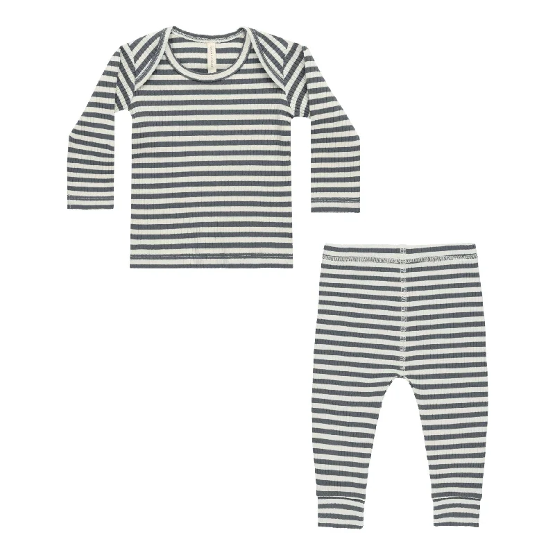 Ribbed Tee + Leggings Set - Indigo Stripe