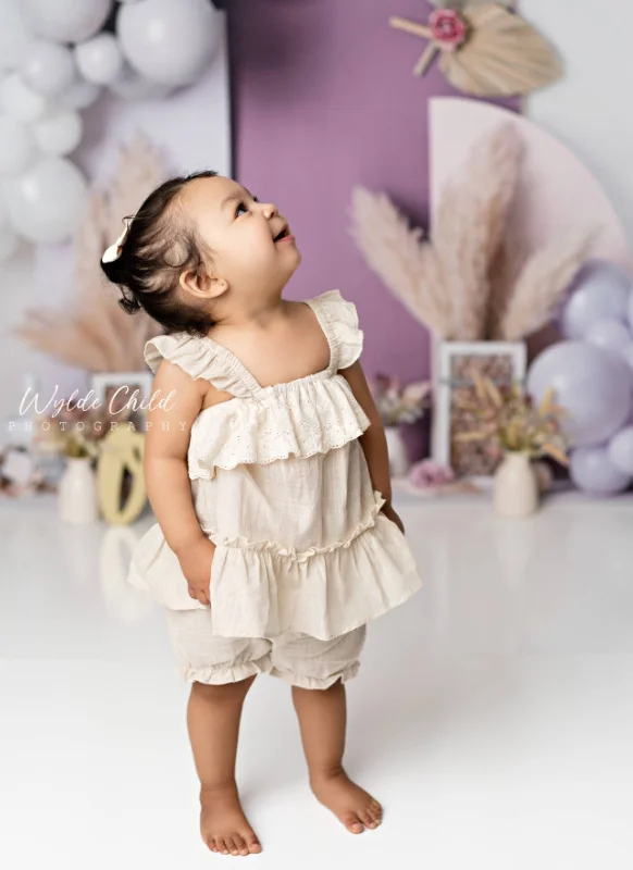 Baby Girls Natural Tan Linen Ruffle 2 Piece Outfit