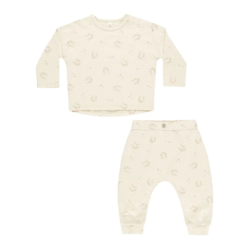 Long Sleeve Tee + Pant Set - Horseshoes - Natural