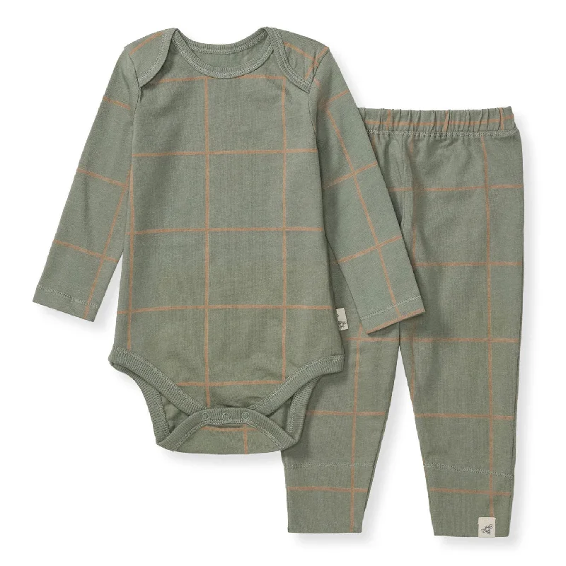 Swiss Check Bodysuit and Pant Set - Marine Green