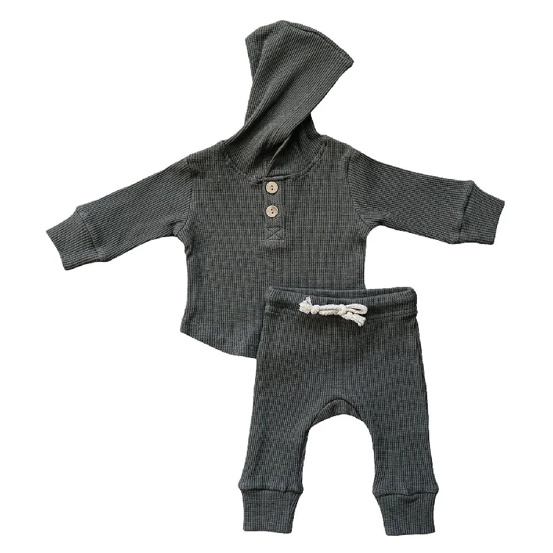 Hooded Waffle Set - Charcoal