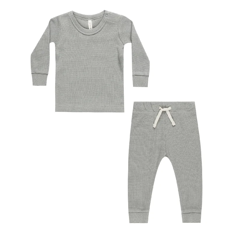 Waffle Top + Pant Set - Dusty Blue