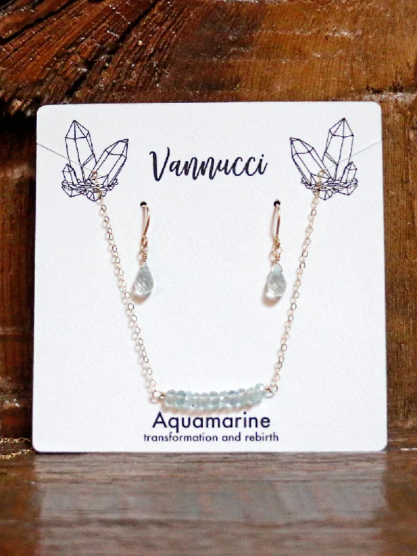 Vannucci Gold Aquamarine Bar Set