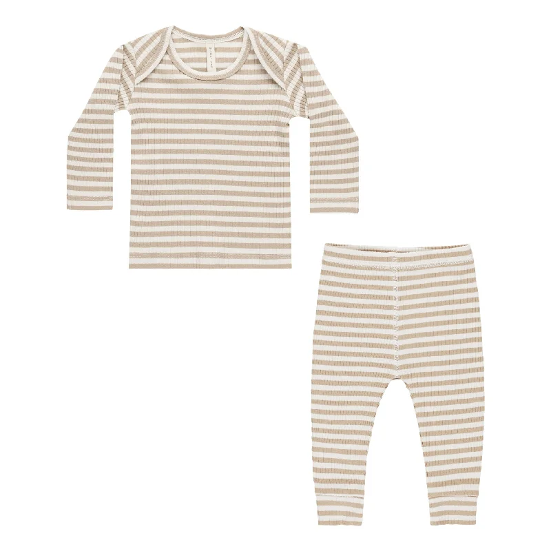 Ribbed Tee + Leggings Set - Latte Stripe