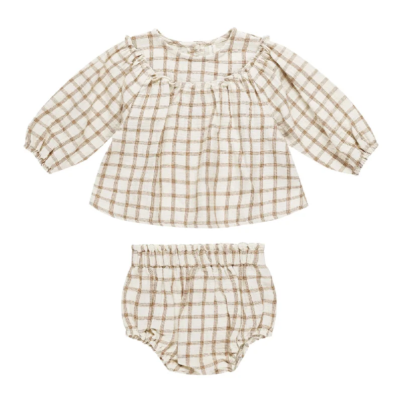 Mia Top + Bloomer Set - Cinnamon Plaid