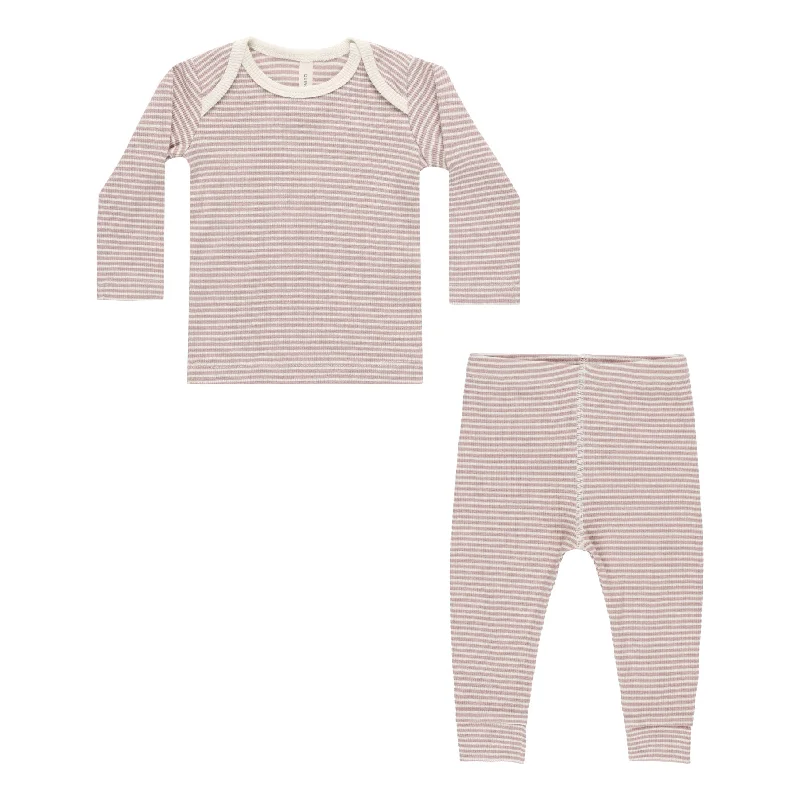 Ribbed Tee + Legging Set - Mauve Stripe