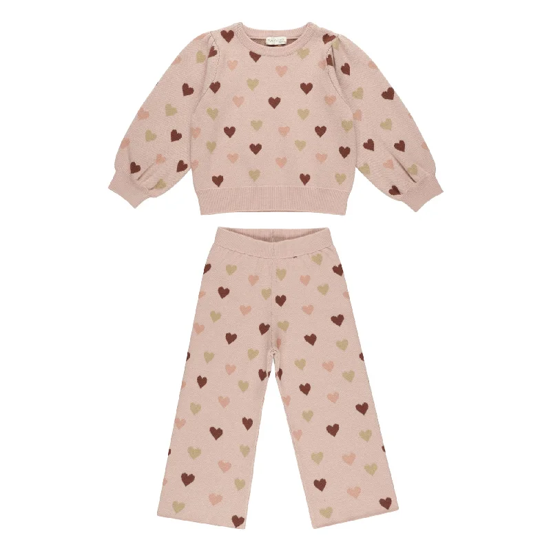 Jacquard Knit Set - Hearts - Blush