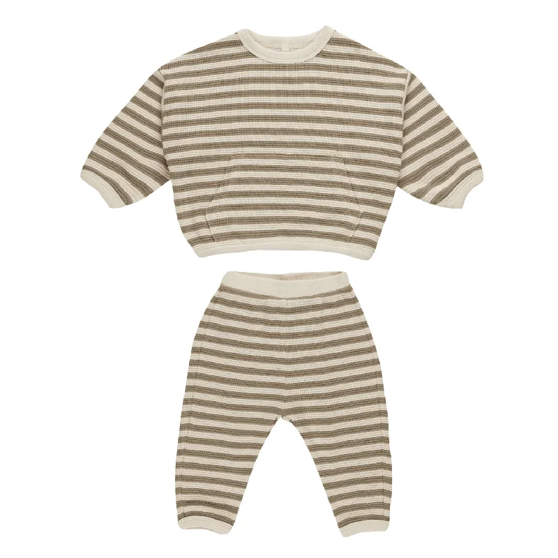 Waffle Slouch Set - Olive Stripe