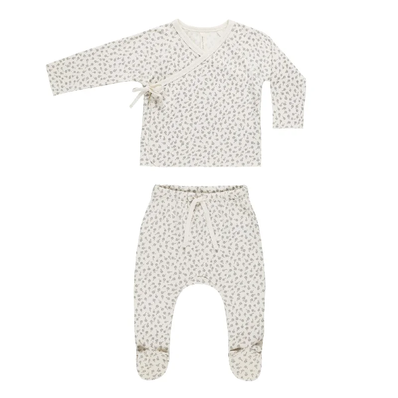 Wrap Top + Footed Pant Set - Scatter Floral - Ivory