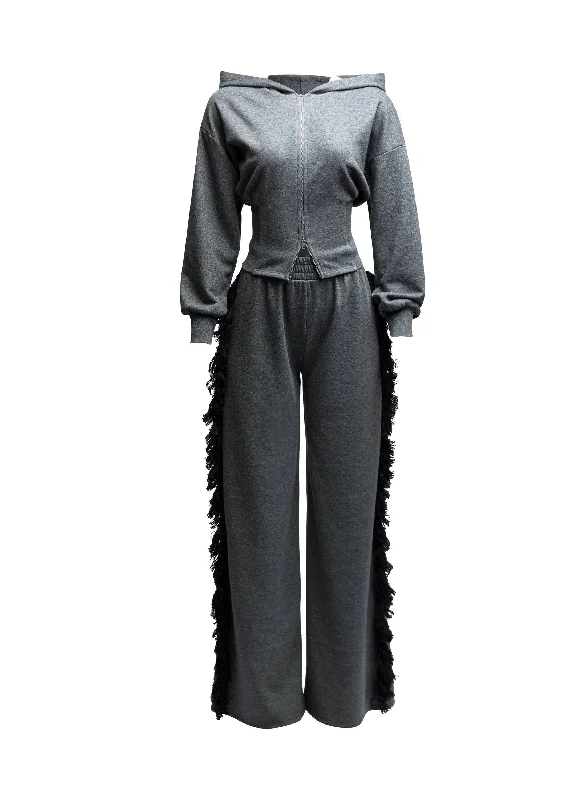 “Serenique” Curvy Size  Hoodie jacket and side tassel pants set