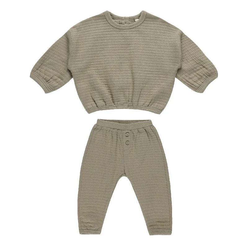 Textured Sweat Set - Olive