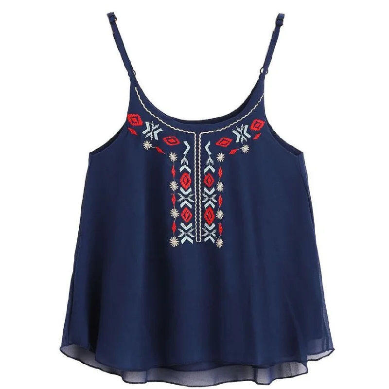 Blue Floral Embroidery Crop Top