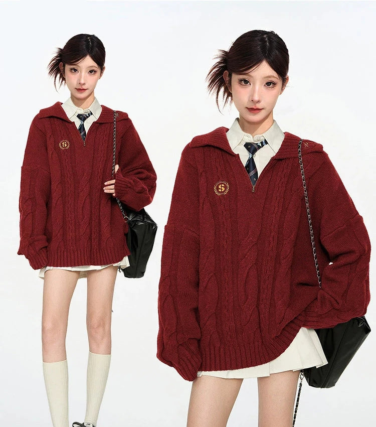 Knit Lapel Sweater Coat Pullover Sweatshirt