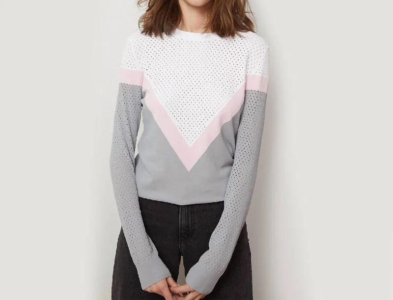 Mesh Color Block Yoke Pullover In Dove