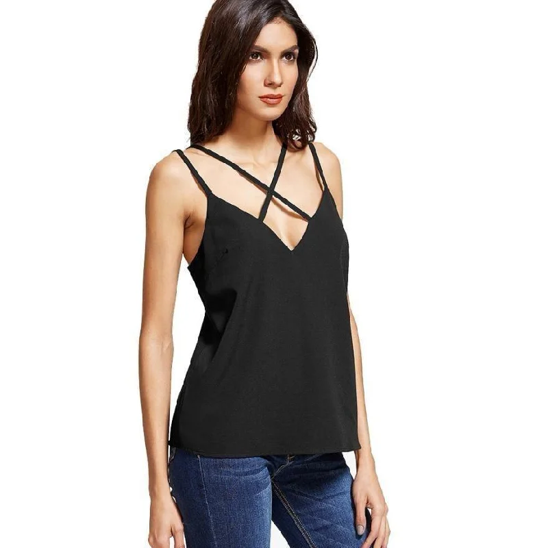 Casual Sleeveless Bandage Blouse