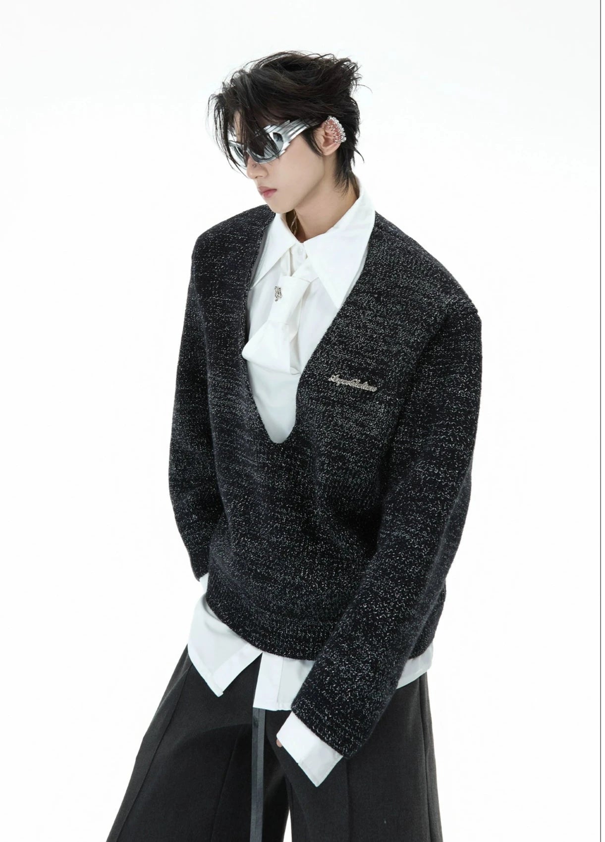 Two-piece Knitted Patchwork Lapel Pullover