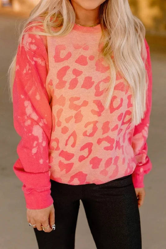 Pink Cheetah Print Drop Sleeve Bleached Sweatshirt