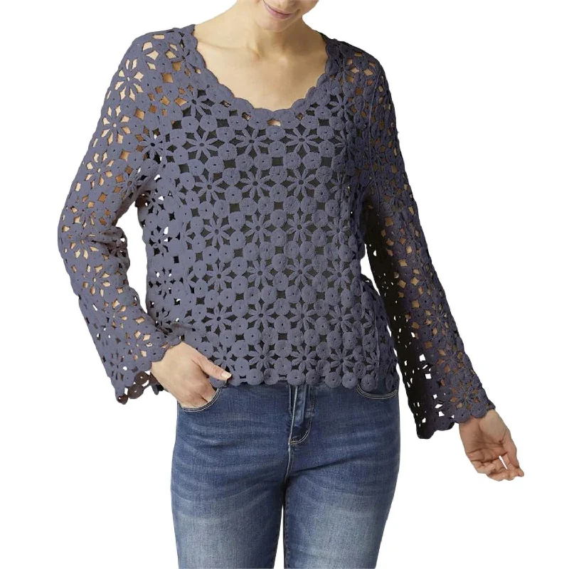 Lucia Floral Crochet Pullover In Smokey Blue