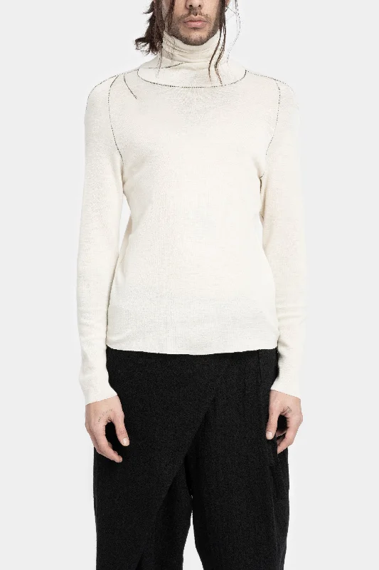 Lightweight wool / silk turtleneck ls T-Shirt, Ivory White