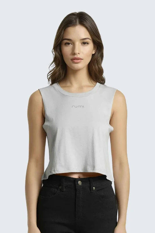 W Moon Air Cropped Tank - Stone