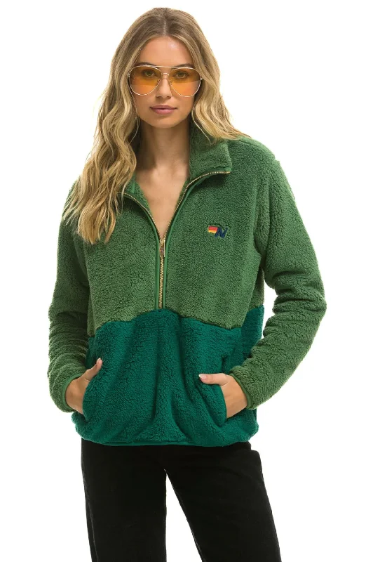 AVIATOR NATION TEDDY UNISEX HALF ZIP COLOR BLOCK JACKET - GARDEN GREEN