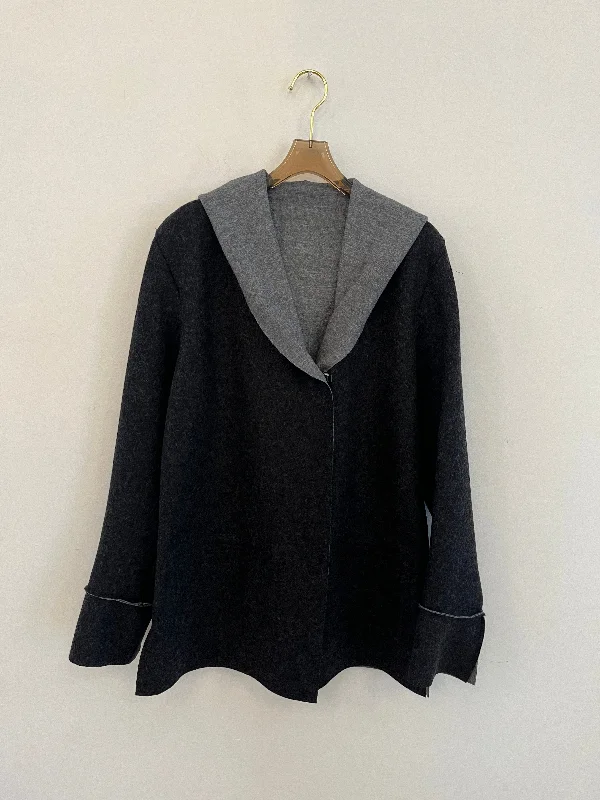 Black and Gray Reversible Wool Jacket