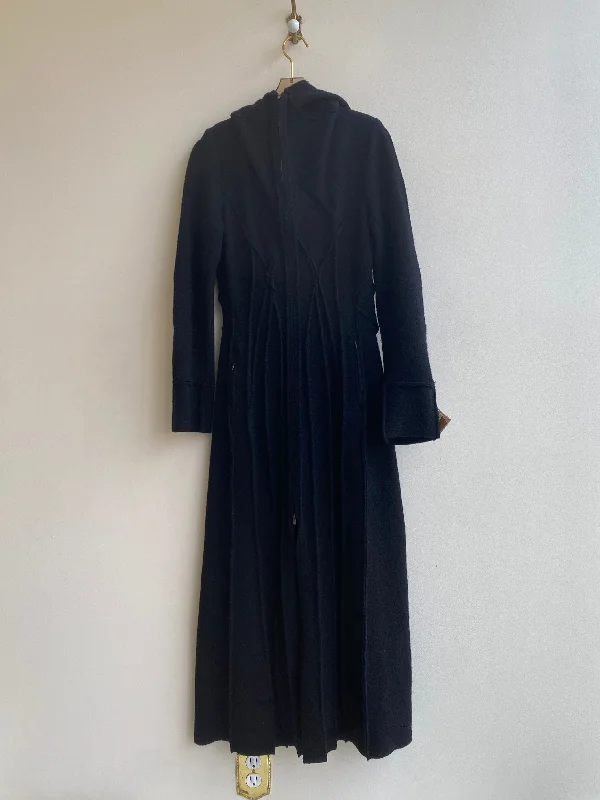 Black Wool Zip-up Opera Coat w/ Hood