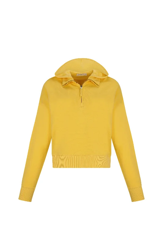 Yellow Mock Neck Knit Jacket w/ Hood