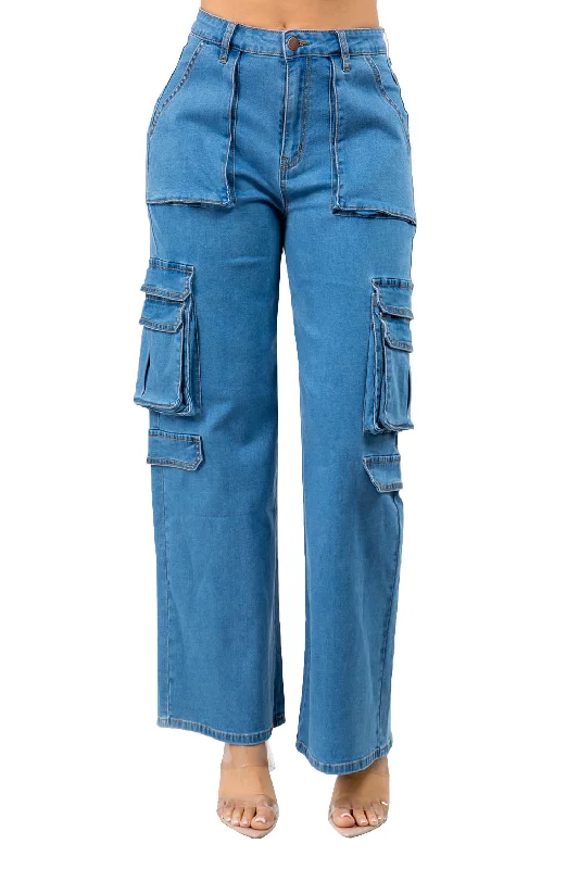 Women's Essential High Rise Wide Fit Cargo Denim Jeans