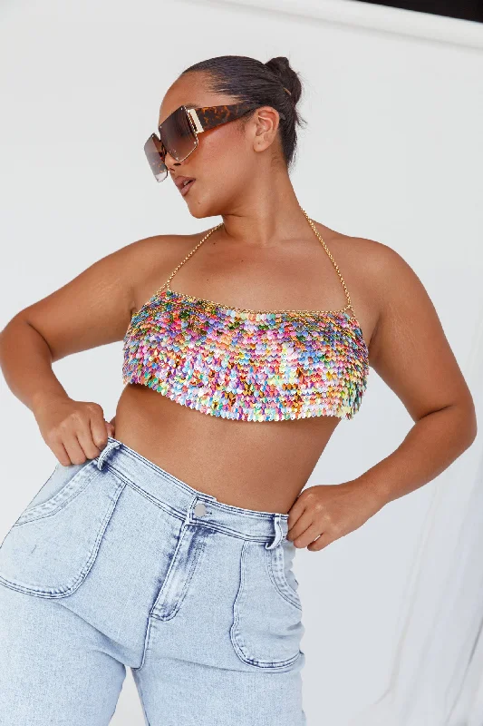 Aerys Holographic Dragon Scale Halter Chain Bralette