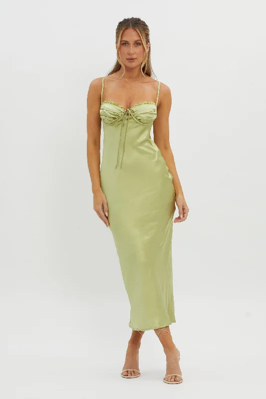 Fortune Lace Trim Bust Tie Midi Dress Lime