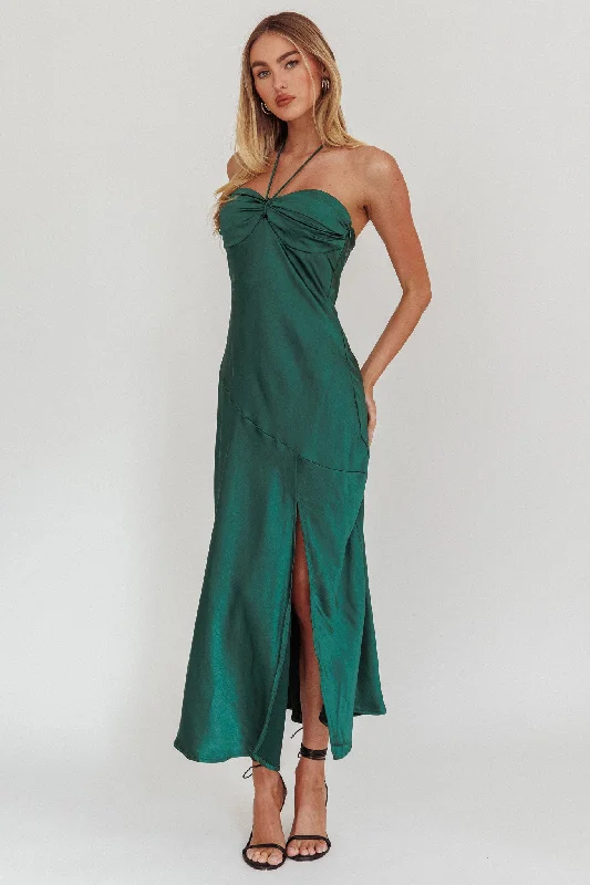 Kindred Spirit Strapless Gathered Bust Midi Dress Forest Green