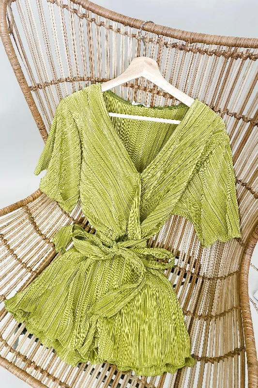 Lovely Life Plisse Romper in Green