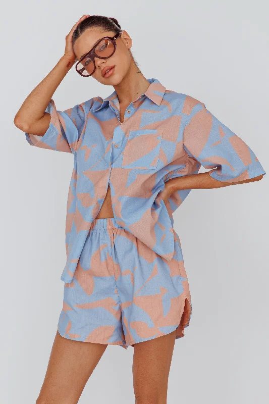 On Vacay Button-Up Shirt Print Blue