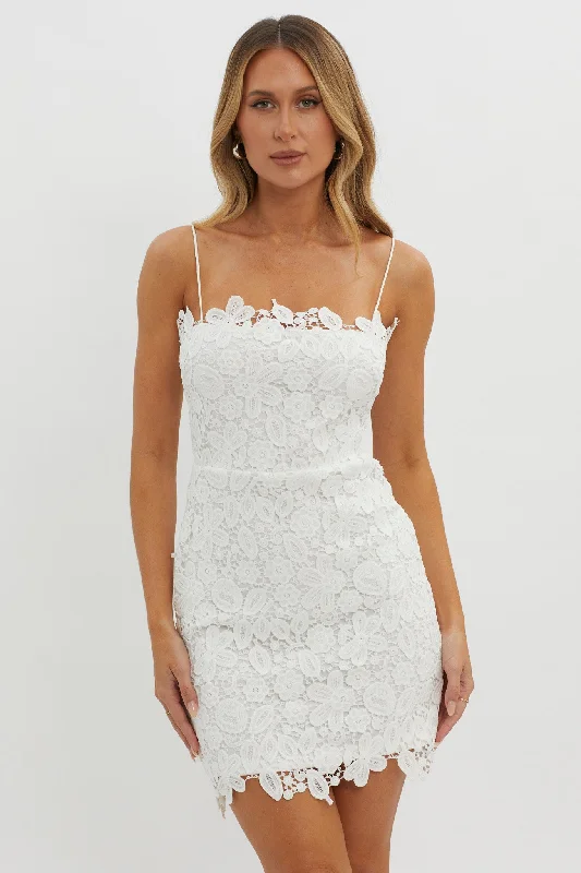 Reinhart Cami Strap Crochet Lace Dress White