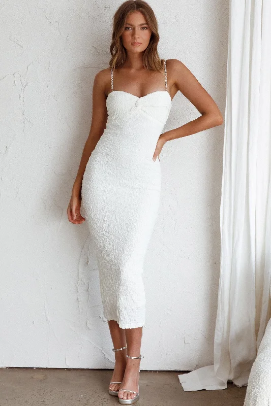 Tiffani Diamante Strap Midi Dress White