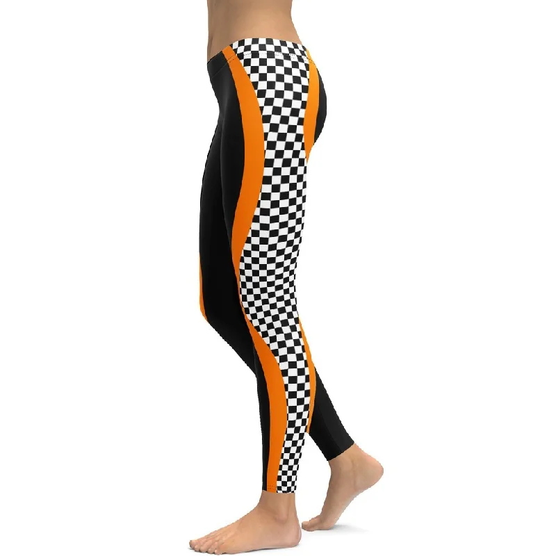 Black and Orange Checkered Leggings