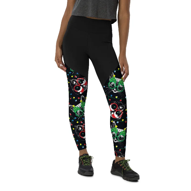 Christmas Lights & Cats Compression Leggings