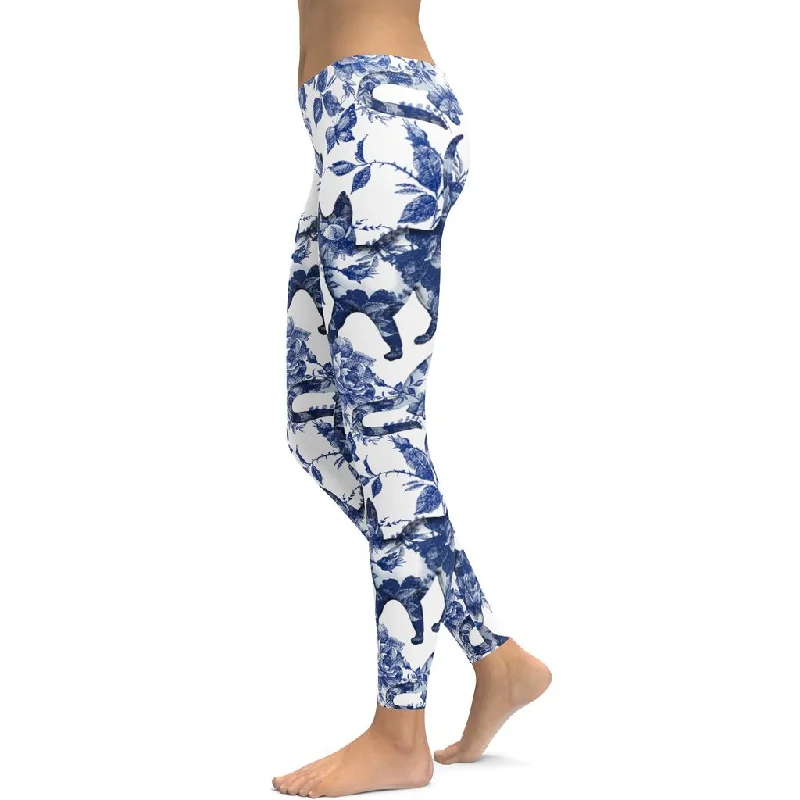 Floral Porcelain Cats Leggings