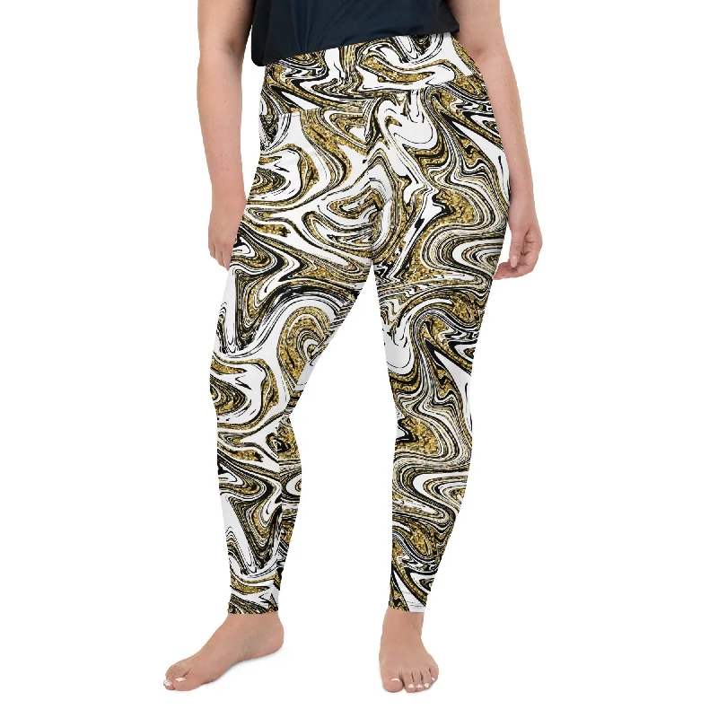 Glitter Print Marble Plus Size Leggings