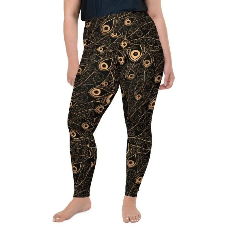 Golden Art Deco Pattern Plus Size Leggings