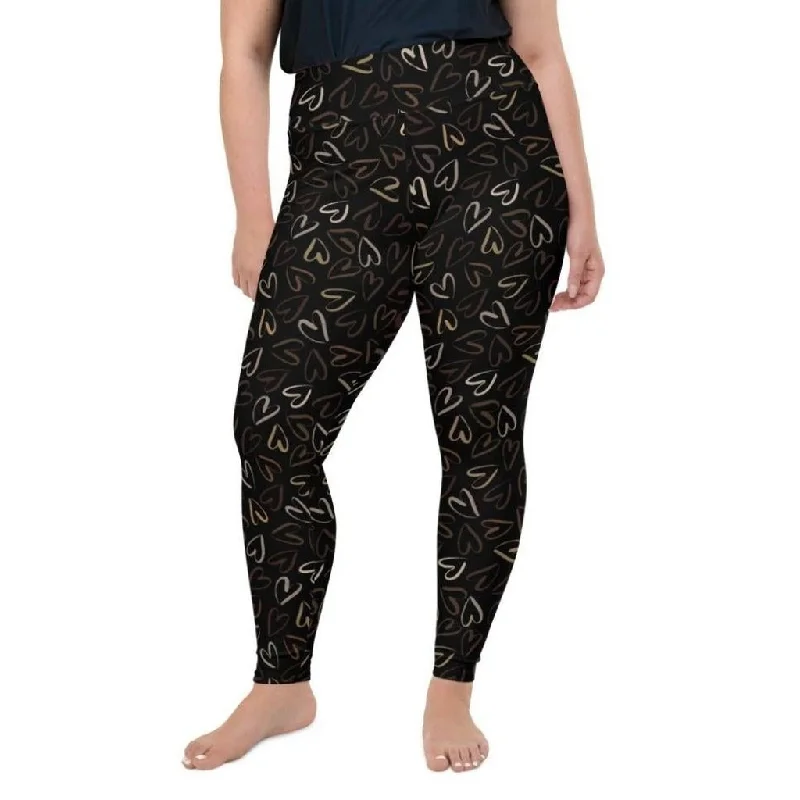 Golden Heart Print Plus Size Leggings