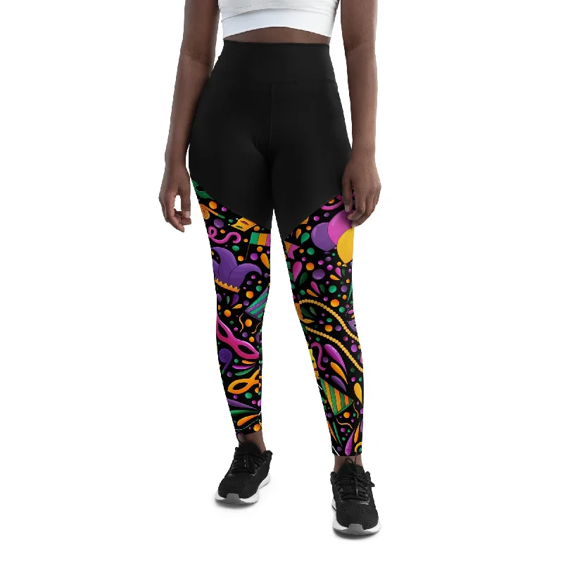 Mardi Gras Masks & Beads Party Compression Leggings