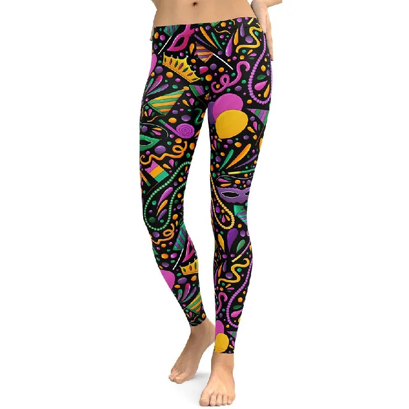 Mardi Gras Masks & Beads Party Leggings