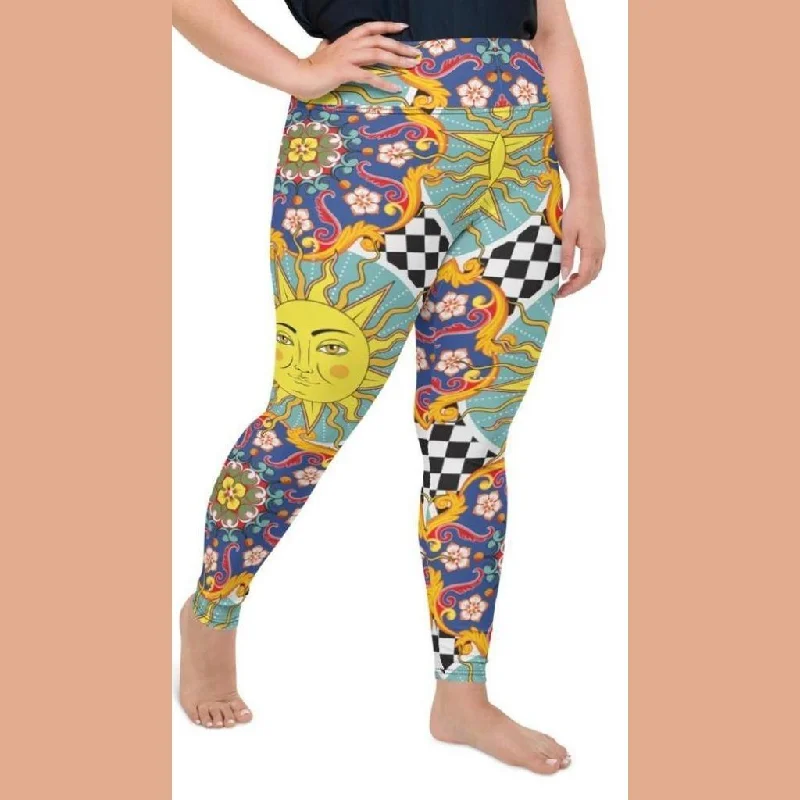 Psychedelic Sun Print Plus Size Leggings