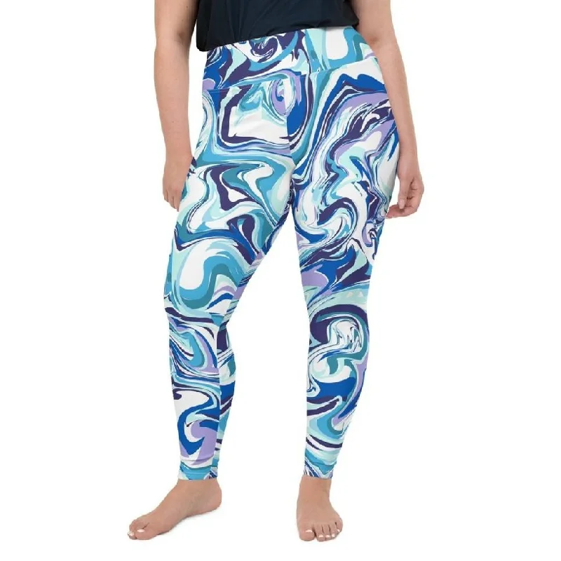 Vibrant Blue Marble Plus Size Leggings