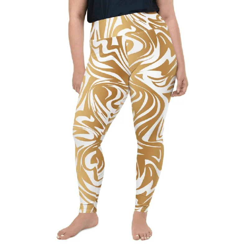 White & Gold Print Plus Size Leggings