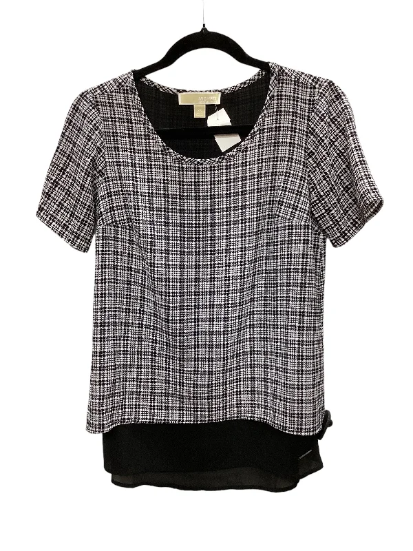 Black & White Top Short Sleeve Michael By Michael Kors, Size Xs