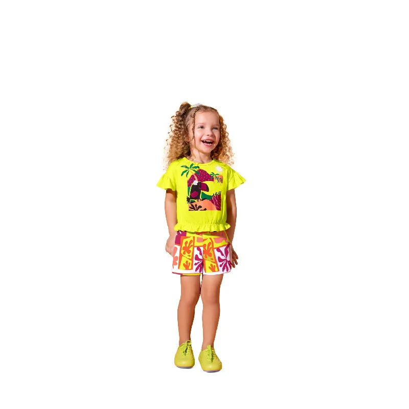 2 Piece Girls Parrot Top & Shorts