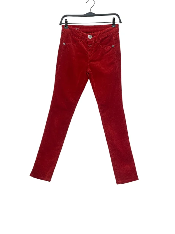 MARITHE FRANCOIS GIRBAUD/Skinny Pants/S/Cotton/RED/LARGE SILVER BUTTON